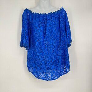 Miholl Cute lace royal‎ blue Ruffle Off Shoulder Top Size M